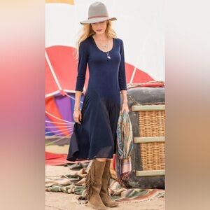 NWOT - Sundance Navy Blue jersey knit/chiffon blend dress